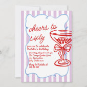 60e getekende kleurrijke champagneglas 60 jaar kaart (Voorkant)