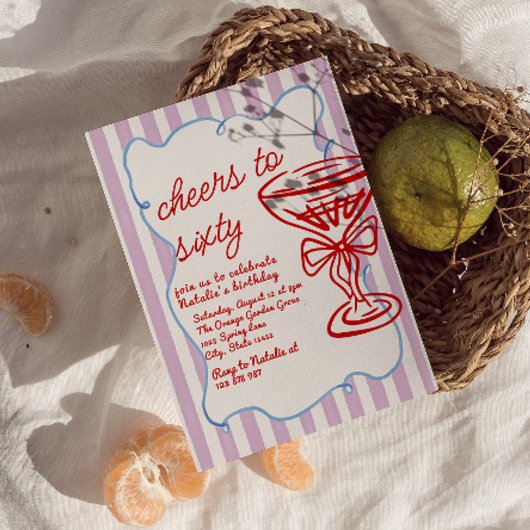 60e getekende kleurrijke champagneglas 60 jaar kaart