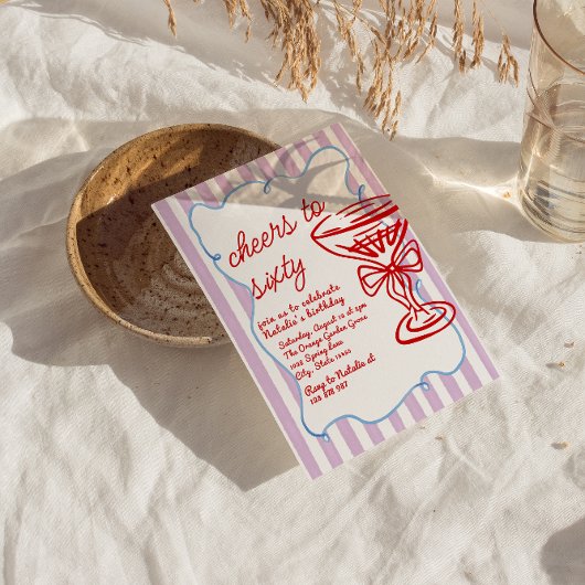 60e getekende kleurrijke champagneglas 60 jaar kaart