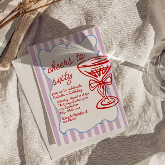 60e getekende kleurrijke champagneglas 60 jaar kaart