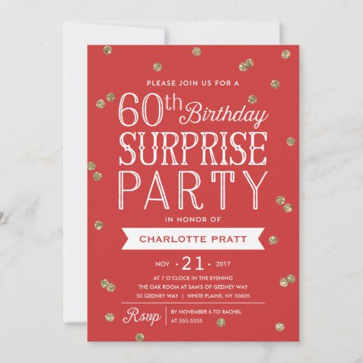 60e Glitter Confetti Surprise Party Invitation Kaart (Voorkant)