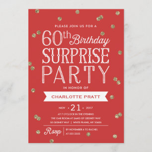 60e Glitter Confetti Surprise Party Invitation Kaart