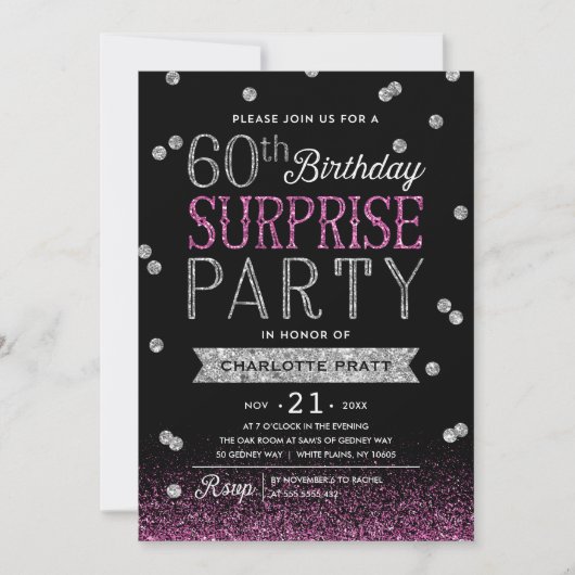 60e Glitter Confetti Surprise Party Invitation Kaart (Voorkant)