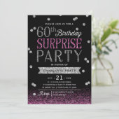 60e Glitter Confetti Surprise Party Invitation Kaart (Staand voorkant)