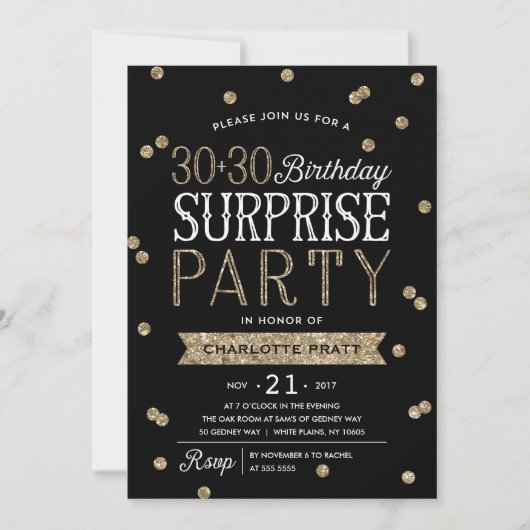 60e Glitter Confetti Surprise Party Invitation Kaart (Voorkant)