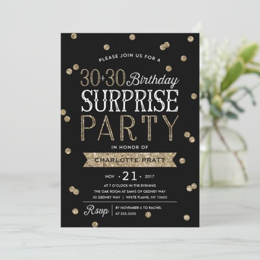 60e Glitter Confetti Surprise Party Invitation Kaart (Staand voorkant)