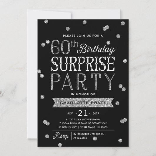 60e Glitter Confetti Surprise Party Invitation Kaart (Voorkant)