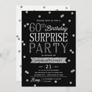 60e Glitter Confetti Surprise Party Invitation Kaart