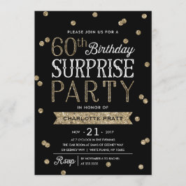 60e Glitter Confetti Surprise Party Invitation Kaart