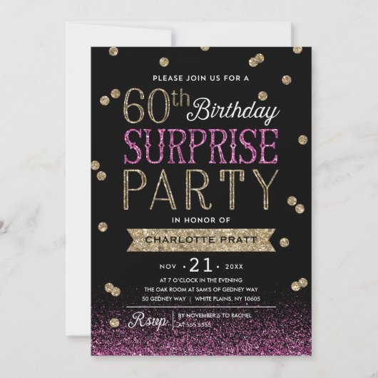 60e Glitter Confetti Surprise Party Invitation Kaart (Voorkant)