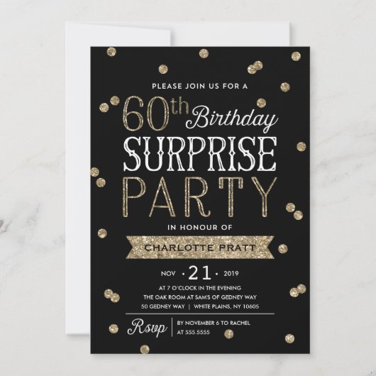 60e Glitter Confetti Surprise Party Invitation Kaart (Voorkant)