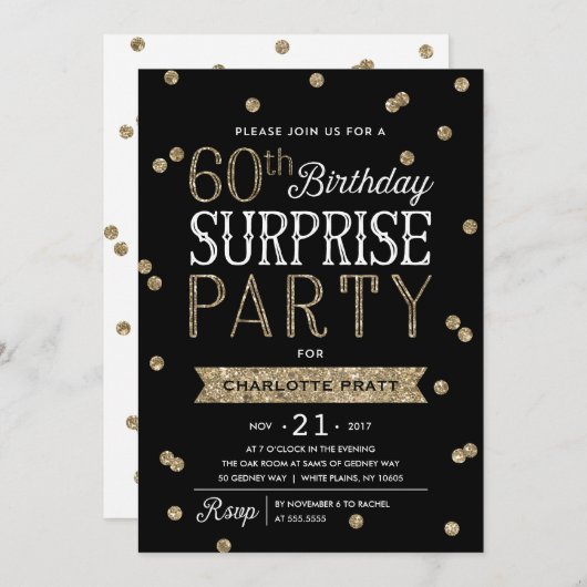 60e Glitter Confetti Surprise Party Invitation Kaart (Voorkant / Achterkant)
