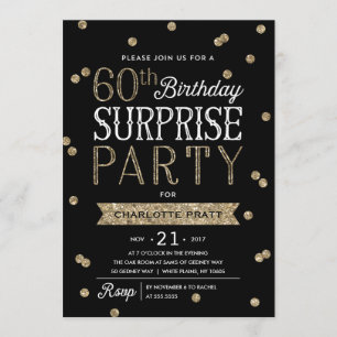 60e Glitter Confetti Surprise Party Invitation Kaart