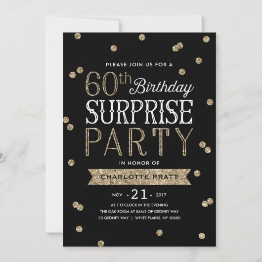 60e Glitter Confetti Surprise Party Invitation Kaart (Voorkant)