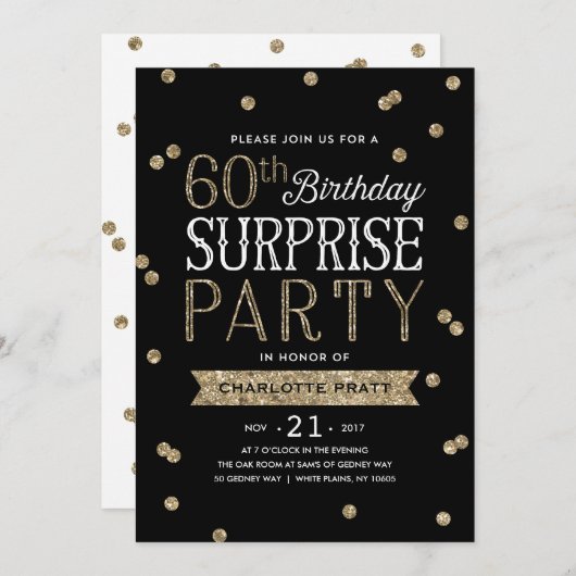 60e Glitter Confetti Surprise Party Invitation Kaart (Voorkant / Achterkant)