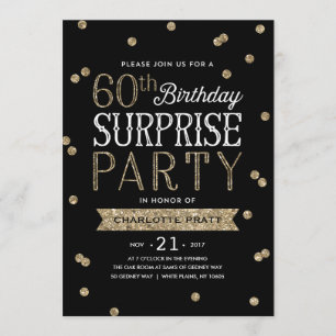 60e Glitter Confetti Surprise Party Invitation Kaart