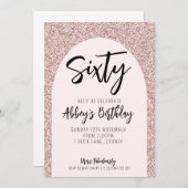 60e Glitter Roos Gouden Boog Verjaardag Uitnodigen Kaart (Voorkant / Achterkant)