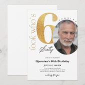 60e Gold Birthday-uitnodiging met foto Kaart (Voorkant / Achterkant)