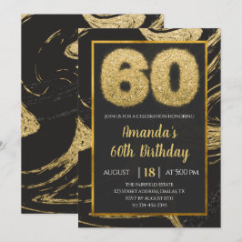 60e Gold Marble Birthday Invitation Kaart