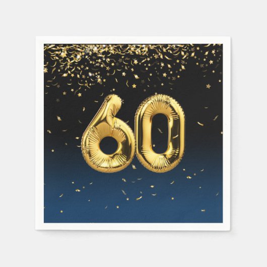 60e gouden ballonnen en Confetti Napkins Servet (Voorkant)