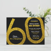 60e Gouden Glitter Verjaardag Uitnodiging (Staand voorkant)