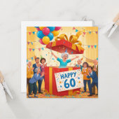 60e Grappige Oma in Giant Gift Box verjaardagskaar Kaart (Voorkant / Achterkant in situ)