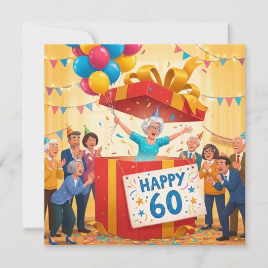 60e Grappige Oma in Giant Gift Box verjaardagskaar Kaart (Voorkant)