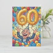 60e grappige opa in verjaardagskaart ballonenshow (Staand voorkant)