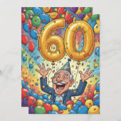 60e grappige opa in verjaardagskaart ballonenshow (Voorkant / Achterkant)