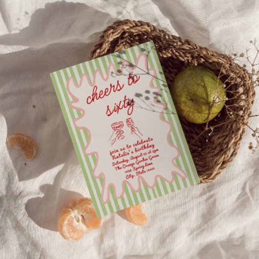 60e Hand Getrokken Kleurrijke Strepen Zestig Verja Kaart