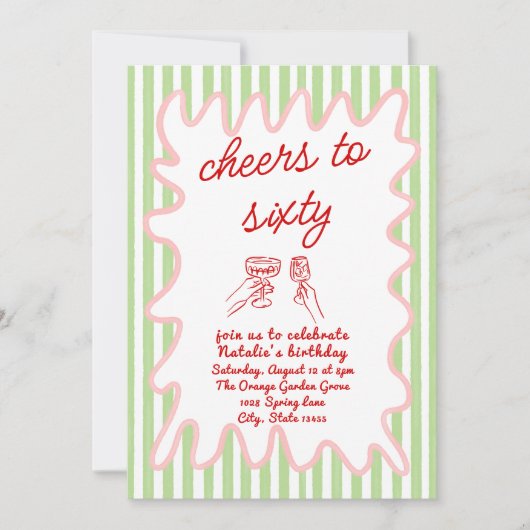 60e Hand Getrokken Kleurrijke Strepen Zestig Verja Kaart (Voorkant)