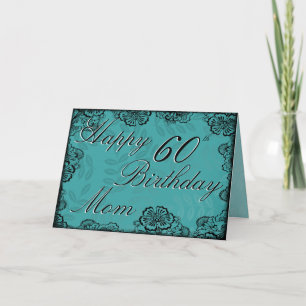 60e Happy Birthday Kaart - Blauwgroen Bloemen