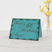 60e Happy Birthday Kaart - Blauwgroen  kant (Gele Bloem)