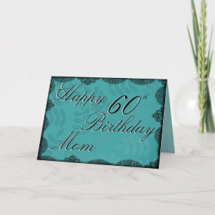 60e Happy Birthday Kaart - Blauwgroen  kant