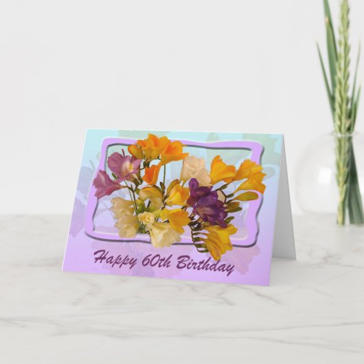 60e Happy Birthday Kaart - Freesias (Voorkant)