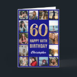 60e Happy Birthday Navy Blue & Gold Photo Collage Kaart<br><div class="desc">60e Happy Birthday Navy Blue en Gold Photo Collage Birthday Kaart. Voor verdere aanpassing,  te klikken gelieve de knoop "van de Aanpassing het"en ons ontwerphulpmiddel te gebruiken om deze sjabloon te wijzigen.</div>