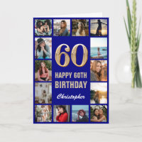 60e Happy Birthday Navy Blue & Gold Photo Collage