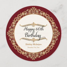 60e Happy Birthday Party Celebration Round Invite Kaart