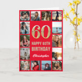 60e Happy Birthday Red en Gold Photo Collage Kaart (Gele Bloem)