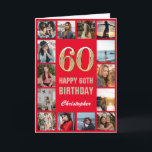 60e Happy Birthday Red en Gold Photo Collage Kaart<br><div class="desc">60e Happy Birthday Red en Gold Photo Collage Birthday Kaart. Voor verdere aanpassing,  te klikken gelieve de knoop "van de Aanpassing het"en ons ontwerphulpmiddel te gebruiken om deze sjabloon te wijzigen.</div>