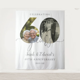 60e huwelijksjubileum 2 foto achtergrond wandkleed