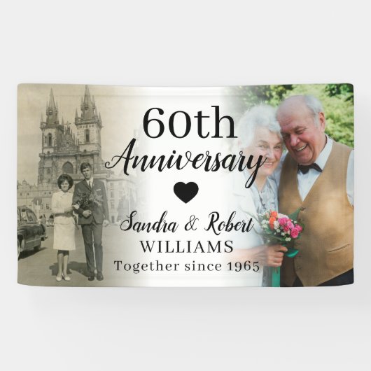 60e huwelijksjubileum aangepaste 2 foto collage spandoek (Horizontaal)