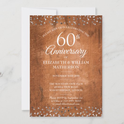 60e huwelijksjubileum Confetti Rustiek Hout Kaart (Voorkant)