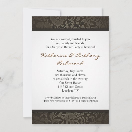 60e huwelijksjubileum damast vintage uitnodiging (Achterkant)