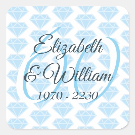 60e huwelijksjubileum diamanten viering vierkante sticker (Voorkant)