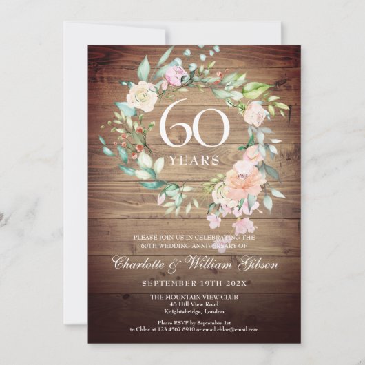 60e Huwelijksjubileum Rozen Rustieke Hout Kaart (Voorkant)