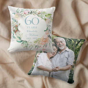 60e huwelijksverjaardag Foto Rozen Aquarel Kussen