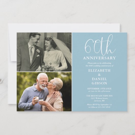60e huwelijksverjaardag toen en nu 2 foto kaart (Voorkant)