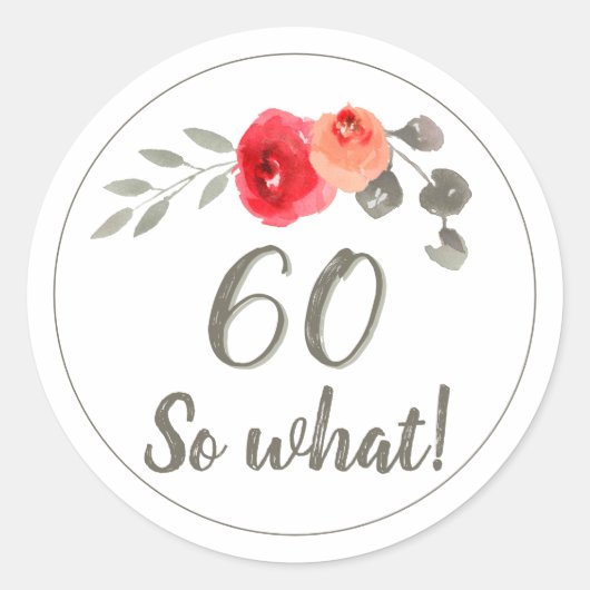 60e Inspirerend Waterverf van de geboorte Floral Ronde Sticker (Voorkant)