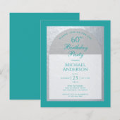 60e jaarbudget Silver Blauwgroen blauwe uitnodigin (Voorkant / Achterkant)